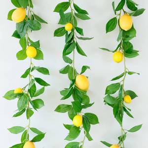 lot 19055 image: Dallisten 3 Strands Lemon Artificial Vines, 71 Lemon Silk Vine Garland with Green Leaves, Fake Hanging Plants Greenery Decor for Home, Bedroom, Wall, Party, Wedding Decoration