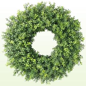 lot 19064 image: 26 Artificial Boxwood Wreath for Front Door - Faux Small Leaf Boxwood Plant, Spring Summer Stay Fresh Greenery Wreath for Door Wall Window Party Farmhouse Outdoor Decor