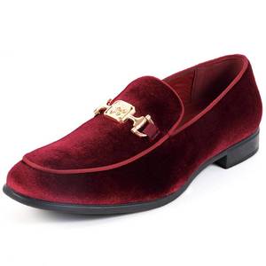 lot 19078 image: REIHUANNE Mens Penny Slip-on Velvet Loafer Luxury Suede Tuxedo Dress Shoes Fashionable Smoking Slipper Party Prom Wedding Shoes Red Size 13 (USED, signs of wear)