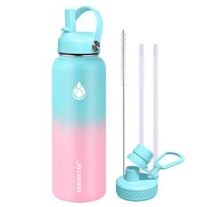 lot 19080 image: SENDESTAR Water Bottle 32oz Double Wall Vacuum Insulated Leak Proof Stainless Steel Sports Water Bottle��Wide Mouth with New Flex Straw Lid & Spout Lid (Bubble Gum)