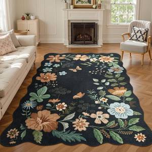 lot 19083 image: Lahome Floral Rugs for Living Room, 5x7 Area Rugs Ultra-Thin Soft Washable Rug, Non-Slip Bedroom Rug Stain Resistant Boho Flore Carpet for ��Dining Room Office (5x7ft,BlackGrey)