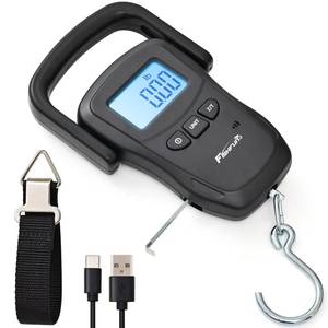 lot 20018 image: Fishfun Rechargeable Fish Scale, Digital Hanging Fish Weight Scale with Large Handle and Tape Measure for Fishing, Hunting, Outdoor, Farm, 110lb50kg