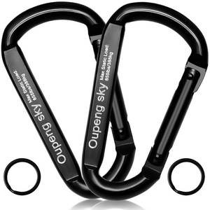 lot 20031 image: Carabiner Clip��855lbs��3 Iron Heavy Duty Caribeaners for Hammocks,Camping Accessories,Hiking,Keychain,Outdoors and Gym etc,Spring Snap Hook Carabiners for Dog Leash,Harness and Key Ring,2 PCS,Black