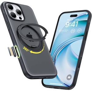 lot 20037 image: TORRAS 360 Magnetic Stand for iPhone 16 Pro Max Case, Fit for MagSafe Military-Grade Protection Translucent Slim Case for iPhone 16 Pro Max, Obsidian Black, Ostand O3 Fitness Series