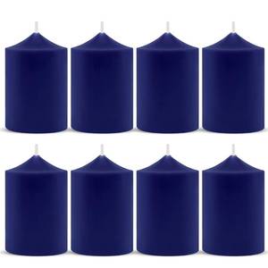lot 20038 image: Set of 8 2x3 Inch Unscented Navy Blue Pillar Candles, Small Solid Colored Cylinder Candles for Home Emergency Power Outage - 24 Hour Burning