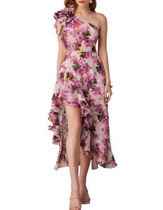 lot 20040 image: GRACE KARIN Womens One Shoulder Sleeveless Dress Summer Floral Flowy Ruffle High Low Sexy Wedding Guest Long Sundress 14