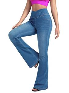 lot 20046 image: BlueRose Flare Jean for Women,Bell Bottom Jeans for Women Knit Crossover High Waisted Bootcut Jean Blue Small