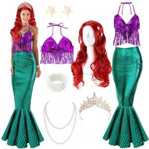 lot 20053 image: Croknit 8 Pcs Mermaid Costume for Women Halloween Costumes Sparkly Sequins Top Mermaid Skirt Wig Princesses Dress for Adults(Green,Medium)