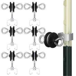 lot 20057 image: Gisafai 6 Pcs Electric Fence Gate Handles T Post Gate Handle Anchors Double Hook 2 Rings Steel Insulators with Easy Screws for Wire Electric Fence Wood Post Agricultural and Ranchers, Black