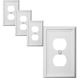 lot 20059 image: OKAWYC Single Duplex Outlet Cover Plate, 4-Pack White Luca Metal Wall Plate 1 Gang, Light Switch Cover, for Receptacle Light Switch, Switch Cover Decorative Wallplate, Durable