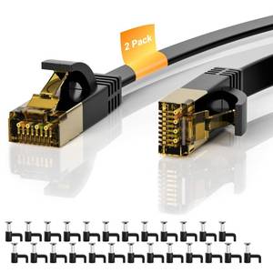 lot 20073 image: Cat 7 Ethernet Cable 2-Pack 12 FT, Cat7 Flat High Speed 10Gbps 600MHz Shielded Internet Network Patch Black Cord, Ultra Slim RJ45 LAN Cable, for PS5, Modem, Router, LAN, Computer with 25 Cable Clips