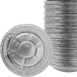 lot 20080 image: 6in Pie Disposable & Recyclable Mini Aluminum Foil Pans for Baking, Pack of 50 (Slightly Bent)