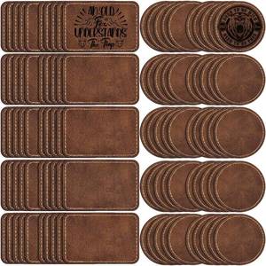 lot 20084 image: 100 Pack Blank Leatherette Patches with Adhesive, Rustic Laser Engravable Faux Leather Patch for Hats Custom, Fabric Repair Sew, Engraving Materials, Gifts, DIY (RectangleRound)