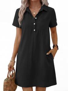 lot 20090 image: ANRABESS Womens Summer Shirt Dresses Casual Short Sleeve Button Tshirt Short Polo Dress 2026 Beach Vacation Clothes Black X-Large