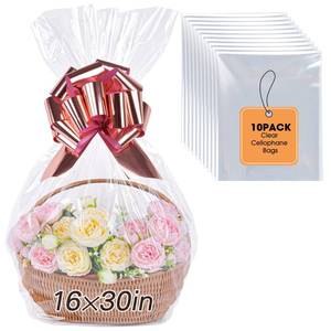 lot 20094 image: Yuiicaov 10PCS Large Cellophane Bags, 16x30 Inches Clear Cellophane Wrap for Gift Baskets, Basket Packaging Clear Gift Bags 2.8 Mil Thick
