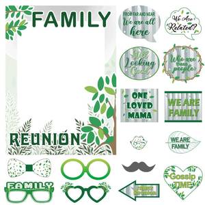 lot 20105 image: Beeveer 49 Pcs Green Family Tree Photo Booth Props Family Reunion Decorations Gathering Party Photo Booth Picture Frame and Props Happiness Selfie Favors for Home Party Supplies