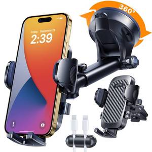 lot 20113 image: 2026 Ultimate Best��True Military-Grade & Safety Cert��Car Phone Holder HTU��Upgraded 360 Rotation & 100LBS Strongest Suction��5-in-1 Truck Windshield Dashboard Vent Mount Stand for iPhone Android, Black