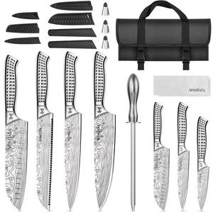 lot 20114 image: MOSFiATA Kitchen Knife Set, 12 Pcs Japanese Stainless Steel Knife Sets for Kitchen with Oxford cloth storage bag with Knife Sharpening Rod, Dishwasher Safe, For Outdoor