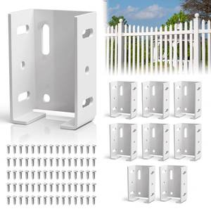 lot 20127 image: 8 Pcs White Aluminum Fence Bracket for Vinyl Fencing - Heavy Duty White Vinyl Fence Bracket Fits 2.75 Rail, Ideal Replacement Parts for Plastic, PVC Holder (6 PIECES ONLY)