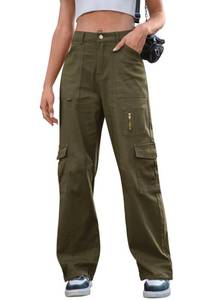 lot 20132 image: IVIR Cargo Pants Women Baggy Cargo Pants for Women Wide Leg Trouser Zipper Y2K Travel Tactical Streetwear Camo XL