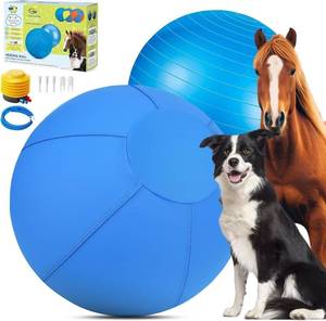 lot 22785 image: Irondance Herding Ball for Dogs - 18 Medium Herding Ball with Anti-Burst Cover and Pump, Outdoor Dog Exercise Toy for Australian Shepherd, German Shepherd, Collie (Blue) - Retail $56