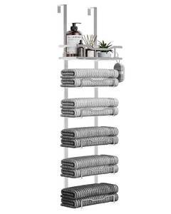 lot 22786 image: Aetyord Hanging Towel Racks for Bathroom No Drill - Over The Door 6-Tier Bath Towel Storage Organizer for Small Bathrooms-Back Door Large Tiered Towel Holder Hanger for Rolled Towels RV Camper Silver - Retail $24