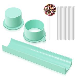 lot 22795 image: DAOFVOR Round Cake Pop Mold Set with 9 Inch Tray and Sticks, ABS Cake Pop Maker, Circle Cake Pop Cutter and Pusher, Baking Molds Kit for Parties, Wedding,Home Desserts Making - Blue - Retail $8
