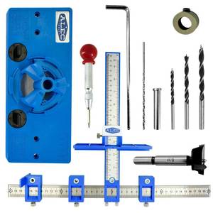 lot 22968 image: Cabinet Installation Tool Complete Set Adjustable Hardware Template for Handles, Knobs, Drawer Pulls Handle Jig, Concealed Hinge Jig, Automatic Center Punch, Drill Bits, Storage Bag