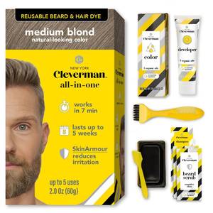lot 22969 image: Reusable Hair & Beard Dye for Men Medium Blond 8.01  Up to 5 Uses, 7 Minutes  Natural Gray Coverage, No-Drip Cream with SkinArmour Cleverman - Retail $27