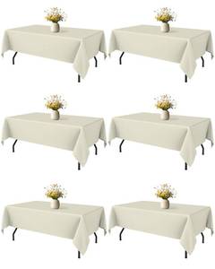lot 22976 image: Niuara Ivory Rectangle Table Cloth - 6 Pack, 60 x 84 Washable Polyester Tablecloth for 5FT Tables, Wrinkle-Resistant Table Cover for Weddings & Parties - Retail $30