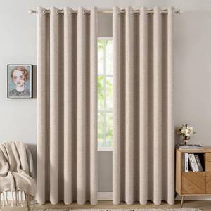 lot 22977 image: MIULEE 100% Blackout Linen Textured Curtains for Bedroom Solid Thermal Insulated Natural Beige Grommet Room Darkening Curtains & Drapes Luxury Decor for Living Room Nursery 62 x 84 Inch (2 Panels) - Retail $48