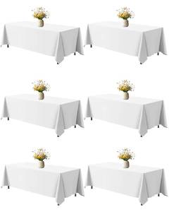 lot 22978 image: Niuara White Rectangle Table Cloth - 6 Pack, 70 x 120 Washable Polyester Tablecloth for 5FT Tables, Wrinkle-Resistant Table Cover for Weddings & Parties - Retail $35
