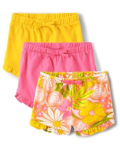 lot 30295 image: The Childrens Place Baby Girls Knit Bottoms 3-Pack Shorts, Amanda Floral_Sun Glow  Fleur Pink  None  See Comments  Tansy Yellow, 18-24 Months US - Retail $19