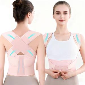 lot 30299 image: Jnxuoq Back Brace Posture Corrector for Women and Men Full Support for Posture Correction & Scoliosis Hunchback Corrector de Postura para Hombre y Mujer Upper Thoracic Back Straightener Pink, Large - Retail $20