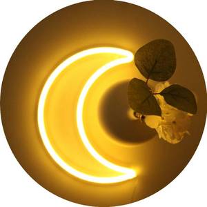 lot 30320 image: LED Warm White Moon Neon Light, Cute Neon Moon Sign,Christmas Room Decor Battery or USB Powered 5V Art LED Decorative Lights Night Lights Indoor for Home, Bedroom, Office,Dorm,Party (Warm White Moon) - Retail $10