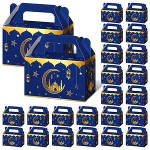 lot 30322 image: TaoBary 24 Pack Ramadan Eid Gift Bags Muslin Mubarak Ramadan Favor Boxes Foldable Eid Mubarak Candy Goodie Paper Present Boxes(Blue and Gold) - Retail $15