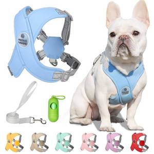 lot 30328 image: Patas Lague Dog Harness with Leash Set Adjustable Soft Padded Step-in Dog Vest No Choke No Pull Reflective for Small Medium Pets with Poop Bags and Dispenser, Solid and No-chew, Blue S - Retail $10