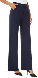lot 30331 image: iChosy Womens High Waist Wide Straight Leg Trousers Casual Slacks Dress Pants with Pockets Navy 4 Short - Retail $40