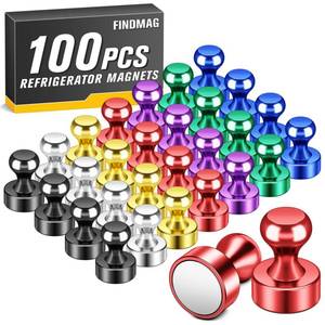 lot 30333 image: FINDMAG Refrigerator Magnet, 100Pcs Colorful Magnets for Whiteboard, Professional Grade Neodymium Fridge Magnets Aesthetic, Decorative Locker Magnet for Office, Kitchen, Map, Classroom, Home Decor - Retail $26