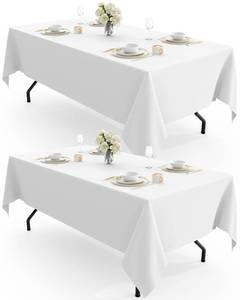 lot 30342 image: Pureegg Rectangle Table Cloth 60 x 102 Durable Polyester Tablecloth Offers Reusable & Washable Protection, Ideal for Outdoor Party, Picnic, Wedding, Banquet and Birthday, 2 Pack, White - Retail $13