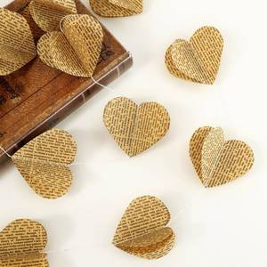 lot 30344 image: 4 Pack 3D Heart Garland Vintage Pages Recycled Book Garland Newspaper Bunting Party Nursery Strand String Banner Wedding Holiday Christmas Decorate (Vintage Heart) - Retail $17