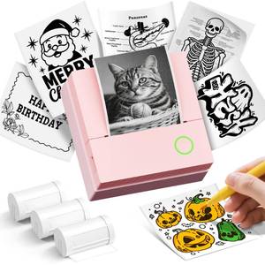 lot 32242 image: ETIKEZ Sticker Printer, PM290C Portable Mini Printer, Inkless Bluetooth Sticker Maker with 3 Rolls Paper, Impresora Port�til for Notes, DIY, Gift, Smart AI APP, Print Pod for OfficeHome, Pink - Retail $19