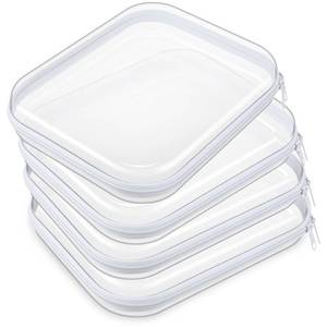 lot 32252 image: Hoolerry 4 Pcs Hard Clear Zipper Case Makeup Bags Plastic Zipper Pouch Transparent Storage Box Containers for Cosmetics, Snacks, Building Blocks, Puzzles(Clear,9.8 x 7.9 x 2 in,White) - Retail $27