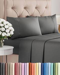 lot 32262 image: Twin 4 Piece Sheet Set - Comfy, Breathable & Cooling - Hotel Luxury Bedding for Women, Men, Kids, Teens and Children - 1 Flat & 1 Fitted Sheet & 2 Pillowcases w Deep Pockets - Wrinkle Free - Charcoal - Retail $30