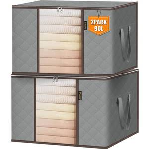 lot 32268 image: BALEINE 2 Pack Clothes Storage Bags, 24 Gallon Storage Containers with Reinforced Handle, Sturdy Zipper, Closet Organizer for Blanket, Comforter, Pillow, Bedding (Grey, 2 Pack) - Retail $13