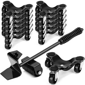 lot 32278 image: Timtin 13 Pcs Furniture Moving Dolly Set, 3 Wheel Steel Tri Dolly Heavy Duty Movers Mobile Rollers, 1 Crowbar, Triangle Swivel Caster Easy Moving Tool for Home Furniture, 200 Lbs Capacity (Black) missing bar - Retail $44