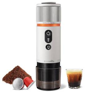 lot 32287 image: CONQUECO Portable Espresso Coffee Machine 12V Electric Small Travel Expresso Maker - Self Heating 8 Cups Battery Powered Compatible for Nespresso Capsule - for Camping RV Hiking Office (Pearl White) - Retail $100