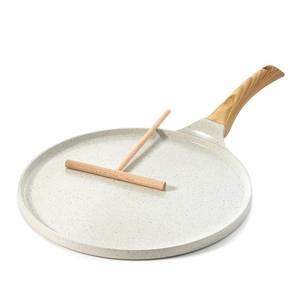 lot 32289 image: SENSARTE Nonstick Crepe Pan with Spreader, 12-Inch Natural Ceramic Coating Dosa Pan Pancake Flat Skillet Tawa Griddle with Stay-Cool Handle, Induction Compatible (White) - Retail $40