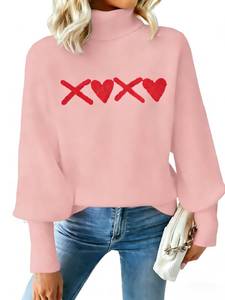 lot 32296 image: Valentines Sweater Women Love Hearts Turtleneck Sweaters Lightweight Knited Outfits Valentines Day Gifts for Her Tops - Retail $26