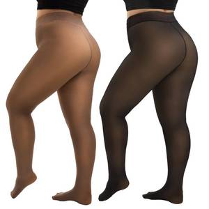 lot 33219 image: HONGTEYA 2 Pairs Plus Size Fleece Lined Tights Women, Fake Translucent Thermal Tights Pantyhose Sheer Leggings 3X-4X - Retail $29